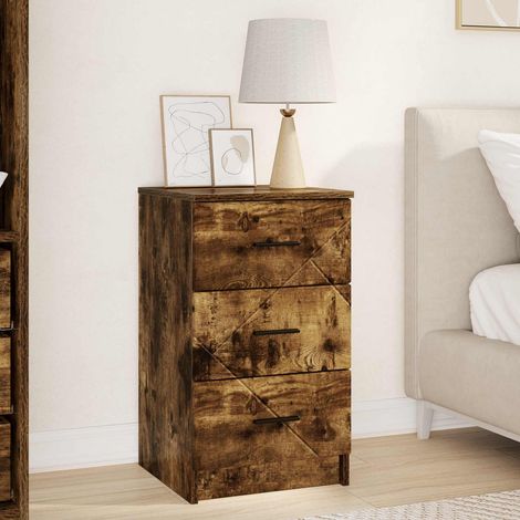 Table de chevet à 3 tiroirs en bois d’ingénierie chêne fumé 38 x 38 x 66 cm - PANGIVO (1/5)