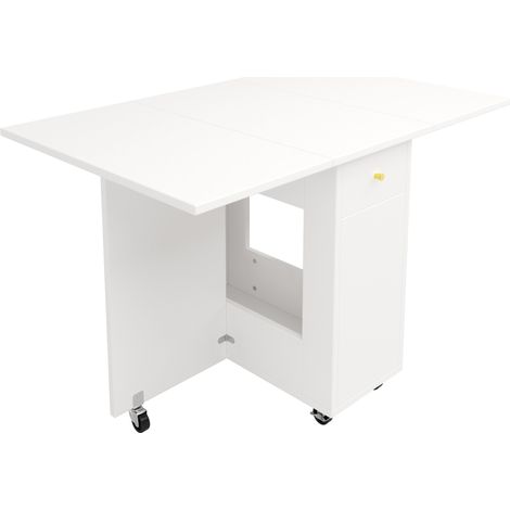Table à manger pliante 120 x 75 x 75 cm avec rangement et roulettes freinables blanche (1/5)