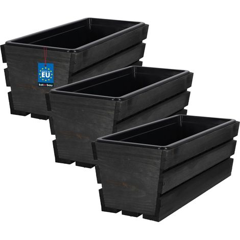 KOTARBAU® Lot de 3 Jardiniere Extérieur - Bac à Fleurs - avec Insert Plastique - Jardiniere Rectangulaire - 40x18x15 cm - pour Terrasse - Jardin - Décoration Extérieure - Anthracite (1/4)