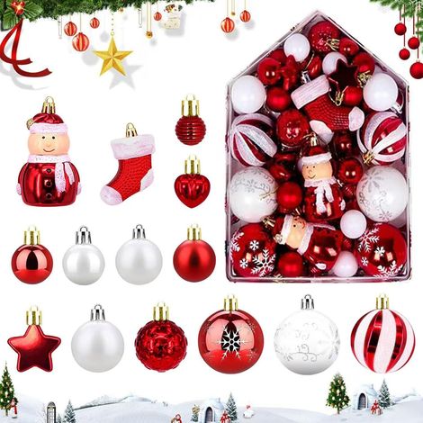 JSSEVN - Caja de bolas de Navidad de plástico, 72 bolas decorativas, bolas para decorar el árbol de Navidad con cordón, kit de decoración para el árbol de Navidad (1/5)