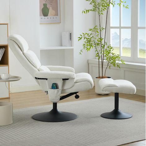 Massage-Relaxsessel mit 5-Punkt-Massage, Heizung, 360° drehbar, weiß HAVRYA (1/5)