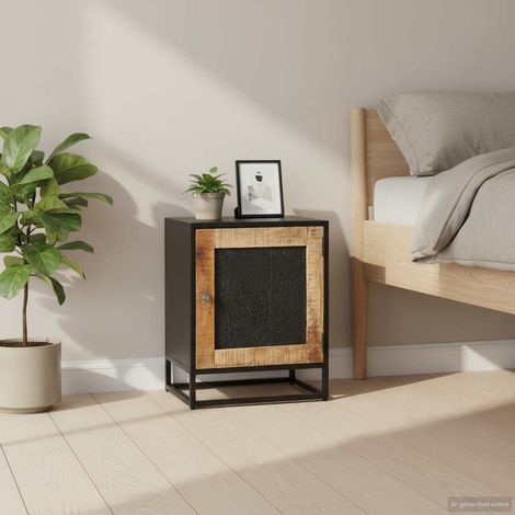 vidaXL Mesita de noche de madera de mango rugosa 40x30x50 cm (1/5)