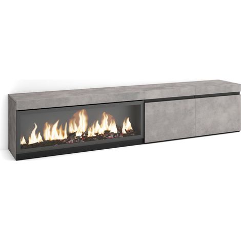 Skraut Home - Mueble TV, Televisión, Muebles de salón, almacenaje, 210, Para TV hasta 80", Chimenea eléctrica XXL, Estilo Moderno, Gris Cemento (1/5)