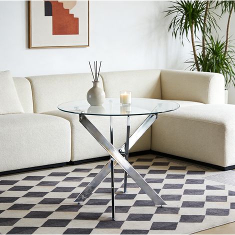 Tavolo da pranzo rotondo 80 x 80 x 75 cm in vetro temperato e metallo argentato DESVIAE (1/5)