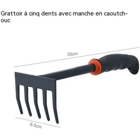 Râteau à cinq dents outil de jardinage robuste, poignée en caoutchouc ergonomique, idéal pour planter désherber bêcher plantes grasses, accessoires de jardin moderne (1/5)