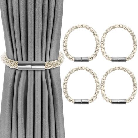 Lot de 4 Embrasses de Rideaux, Embrasses Rideau Aimantée Tressage Magnétiques Rideaux Boucle pour Décoration de Bureau Maison (Beige)