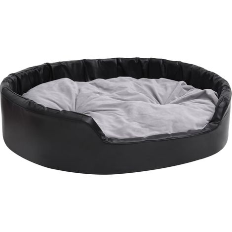 Lit chiens Noir et gris 99x89x21 cm Peluche et similicuir (1/5)