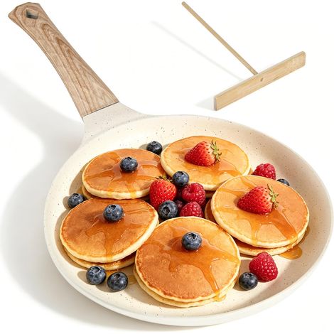 Poêle à crêpes, 24 cm, antiadhésive, à omelettes, à crêpes, à jambon palaté, avec poignée amovible, avec répartiteur de pâte pour tous les feux et cuiseurs à induction (1/5)