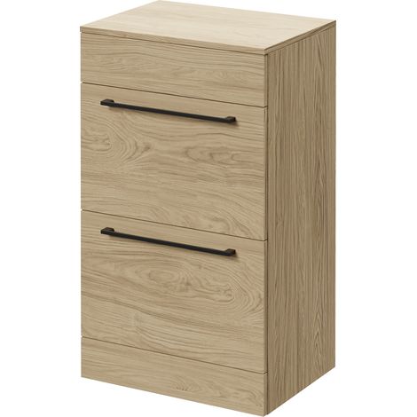 Napoli 390 Light Oak 500mm 2 Drawer Vanity Unit for Countertop Basins - 500mm - Matt Black 320mm Handle