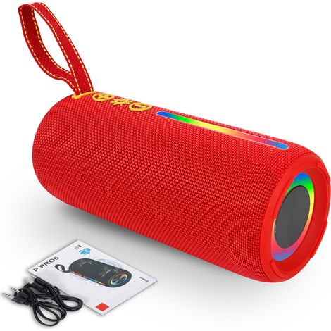 Enceinte Bluetooth sans fil rouge, boîtier de protection étanche pour l'extérieur, emplacement pour carte, portable, ave (1/5)