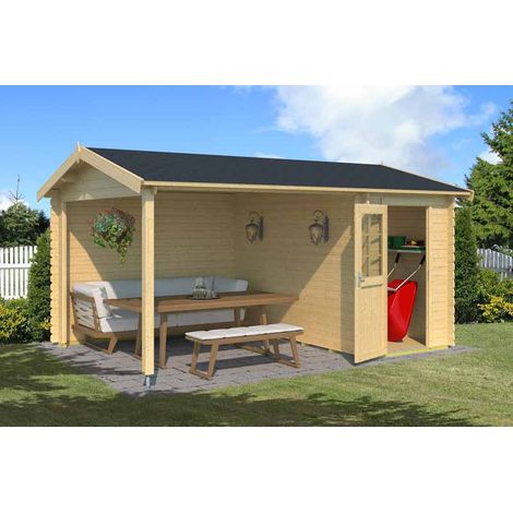 Wibo 300-Log Cabin, Wooden Garden Room, Timber Summerhouse, Home Office - L465 x W337.8 x H245.1 cm