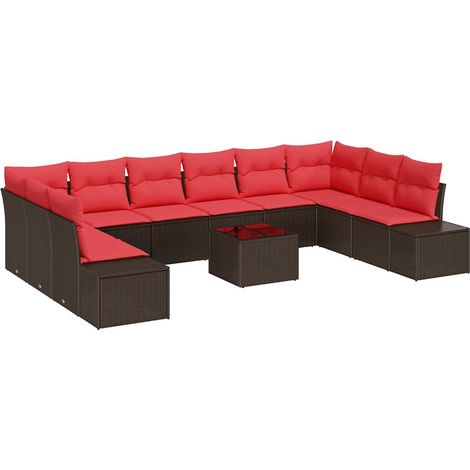 Gartensofa-set mit Kissen 11 pcs Braun Poly-Rattan vidaXL