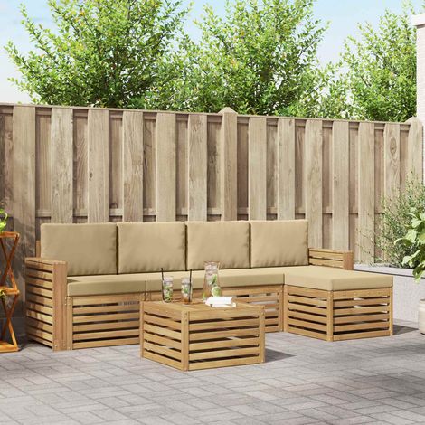 vidaXL Outdoor-Sofagarnitur 6 pcs Weiß und Beige 59 x 59 x 37 cm (1/5)