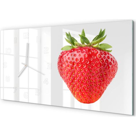 Horloge Murale Panoramique Artistique 60x30 cm Verre Trempé Design Original Fraise (1/5)