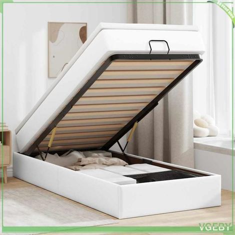 Cadre de lit ottoman - Modèle 3311022 - Blanc similicuir - Rangement hydraulique - Matelas 100x200 cm (1/5)