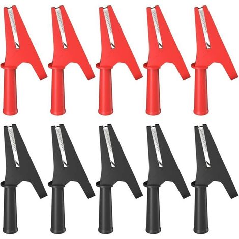 ALLIANDIS10 pièces pinces crocodiles de protection entièrement isolées 30A pinces crocodiles sres avec prise banane 4mm pour tests électriques de batterie automobile rouge et noir