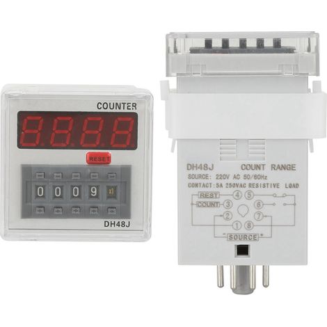 Relais compteur numérique DH48J 220 V CA avec affichage LED 1-999900, 8 pôles (1/5)