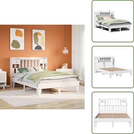 The Living Store Letto senza Materasso Bianco 150x200 cm Legno Massello di Pino - Letto senza materasso