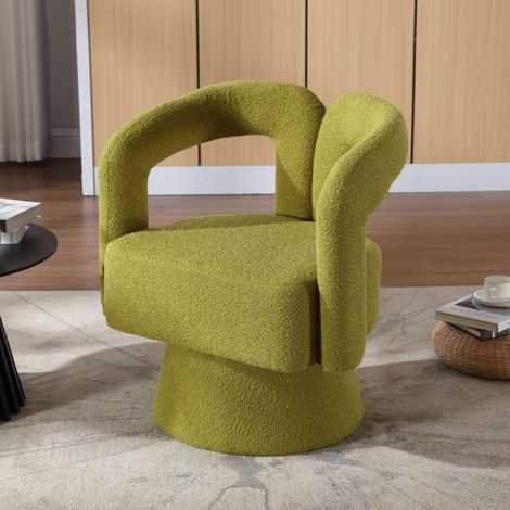 Sillón giratorio 67x55x74 cm verde oliva en bouclé con base metálica 360° (1/5)