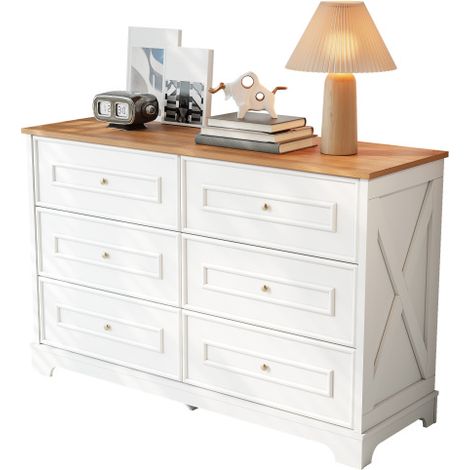 Buffet moderne à six tiroirs, au design minimaliste, adapté au salon, à la salle à manger ou au couloir.
