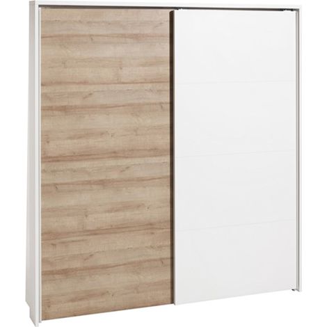Armadio in legno con 2 ante scorrevoli bianco laccato e rovere "Made in Italy" -Small (1/3)