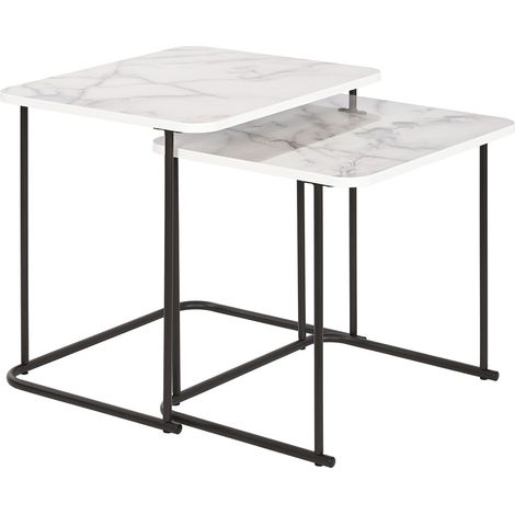 Set de 2 tables d'appoints en bois MDF coloris noir et marbre blanc (1/5)