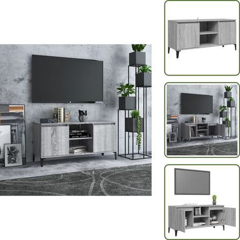 Meuble TV avec pieds en métal Sonoma gris 103,5x35x50 cm - Meuble Tv - Meuble Téléviseur - Support Tv - Meuble Stéréo - Meuble Industriel (1/5)