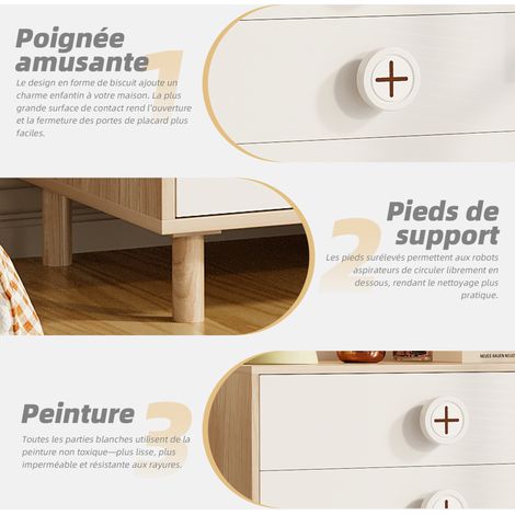 Commode avec 4 tiroirs en panneaux laqués blanc et panneau bois, 80 x 54 x 90 cm (1/5)