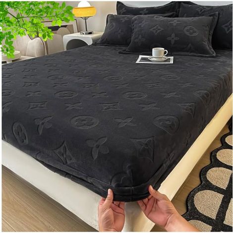 Drap-housse en velours de lait à motif floral unique, ensemble de draps-housses en velours de lait épais et confortable pour lit (1/4)