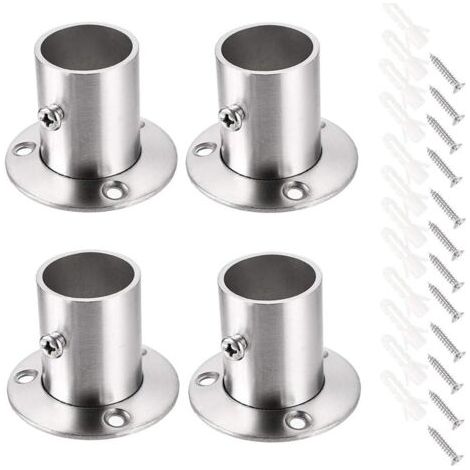 Lot de 4 supports de tringle à rideau Support de rail Support de tige de douille Ensemble de brides en acier inoxydable Supports d'extrémité de tringle de placard pour rideau de placard (Argent)