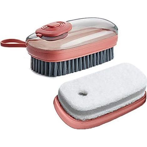 Brosse avec Réservoir Liquide Vaisselle avec Une éponge de Brosse de Nettoyage de Remplacement, Brosse à Paume de Distribution de Savon pour Salle de Bain Extérieure Intérieure(Couleur aléatoire)-Fei (1/5)