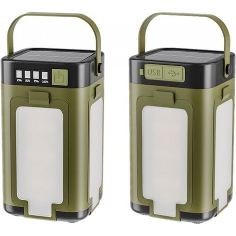 Lanterne LED extérieure étanche IPX4 - Lampe de camping - Lampe solaire de camping - Lampe de secours - Éclairage de jardin - Lampe torche rechargeable - Rechargeable par énergie solaire et USB (1/5)