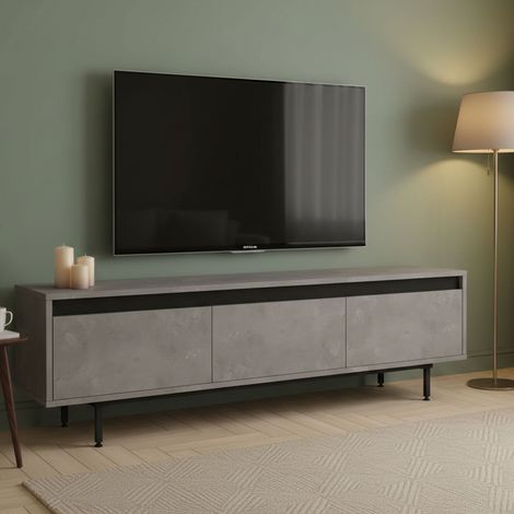 TV-Schrank Titli, ein Regal, 3 Fächer, 3 Türen, 160x36x45h cm Silber (1/5)