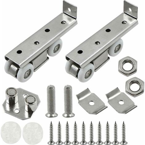 Sliding Door Wheels Support Casters - Rail Silent Accessories Pulleys Fixed Hardware Stainless Steel Roller for Wooden Passage Doors Glass Shower, 2 Pieces