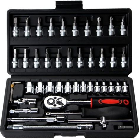 46 clés à douille métriques de 1/4" - Kit d'outils pour la maison - Réversibles à cliquet pour voiture (1/5)