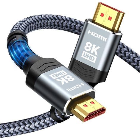 Ultraschnelles, geflochtenes HDMI-Kabel – 4K mit 120 Hz, 8K mit 60 Hz, DTS:X, HDCP 2.2 und 2.3, HDR10, kompatibel mit Roku TV, PS5, HD-Fernsehern und Blu-ray-Playern (1/5)