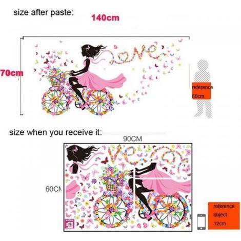 Sticker Mural - Fée Fleurs Papillon - PVC Imperméable - Décoration Chambre Enfant - 90x60 cm (1/2)