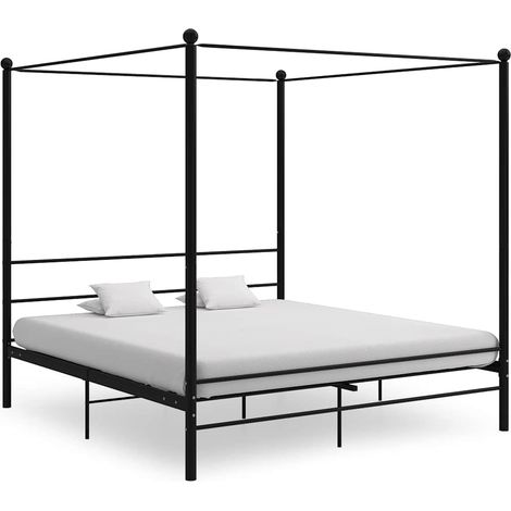 Cadre de lit à baldaquin sans matelas noir métal 180x200 cm (1/5)
