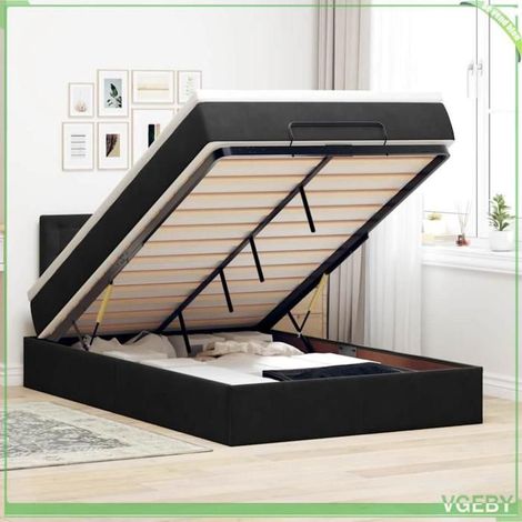 Cadre de lit ottoman - 3312760 - 120x200 cm - Velours noir - Rangement hydraulique (1/5)