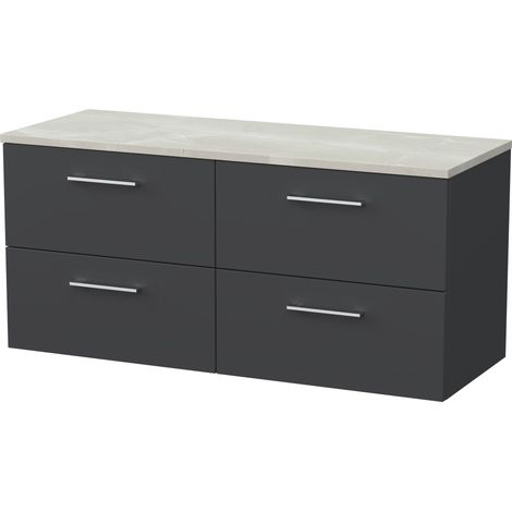 Pershall Contemporary Wall Hung 4 Drawer Vanity Unit with Laminate Worktop, 1200mm, Dark Grey