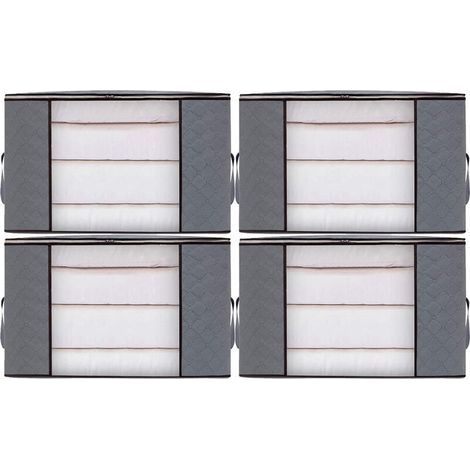 4pcs Sacs de Rangement Vêtement Grand Boite Rangement Cartons Déménagement pliable Housse Couette pour Couverture Jouet Vêtement (1/4)