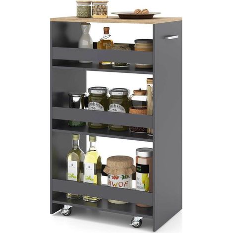 Maniable avec poignée desserte de cuisine chariot de rangement à roulettes 4 niveaux pour niche et petit espace gris (1/3)