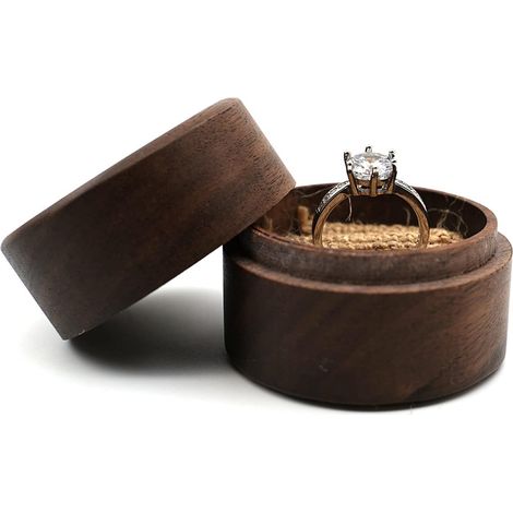 Boîte à bijoux, petit coffret cadeau pour boucles d'oreilles, boîte à souvenirs en bois, boîtes à bagues rondes en bois avec couvercle amovible pour demande en mariage, fiançailles, anniversaire, mari (1/3)