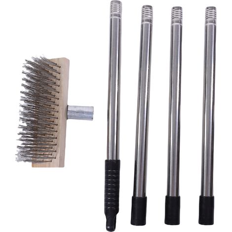 Brosse de nettoyage fil inox manche long 160cm robuste anti-mousse pour terrasse béton garage extérieur 20cm (1/5)