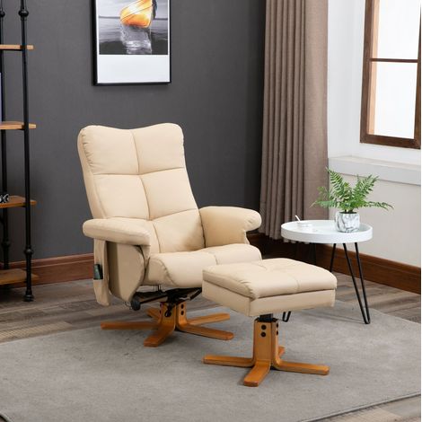 Sillón masajeador giratorio de poliéster blanco crema con reposapiés, 80 x 86 x 99 cm (1/5)