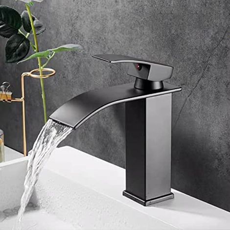 Robinet de salle de bain cascade robinet noir , robinet de salle de bain en acier inoxydable, robinet de salle de bain cascade à poignée unique (1/5)