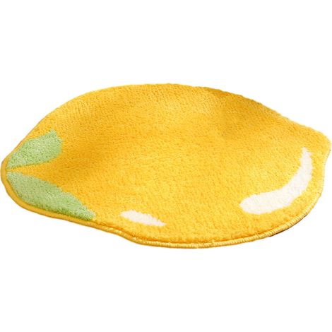 Tapis de bain enfant à motif citron jaune, antidérapant et absorbant, lavable, en matière pelucheuse, convient pour la décoration de la chambre d'enfant et comme tapis de porte de salle de bain. (1/5)