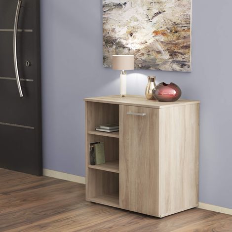 Mobiletto credenza da interno soggiorno salotto in legno nobilitato bilaminato con 1 anta e 3 ripiani Linea Classic - Marrone chiaro (1/4)