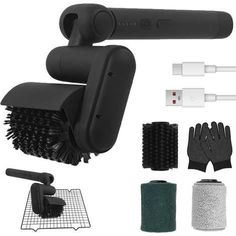 Brosse électrique Sans Fil Pour Gril Brosse Nettoyante Bbq Rotative 400-450 2 Vitesses Et Angle Réglable Avec 3 Têtes Remplaçables Rechargeable Pour Grilles En Acier(black) (1/5)
