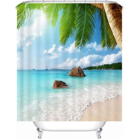 Tenda da doccia con motivo spiaggia, antimuffa, 180 x 180 cm (1/5)